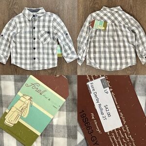 Fore Axel & Hudson white Gray Checkered Roll Cuff Button front Shirt Size 2T NWT